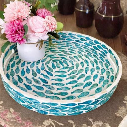 Aqua Waves Mosaic Round Tray Aqua Waves Mosaic Round Tray