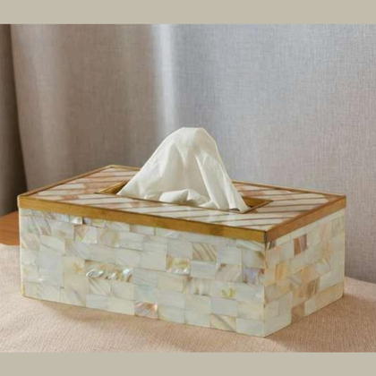 Mother of Pearl Tissue Box with Golden Trim