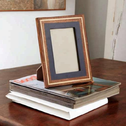 Rustic Wooden Photo Frame with Gold Accents