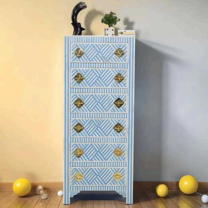 Skyline Geometric Bone Inlay Tallboy Chest