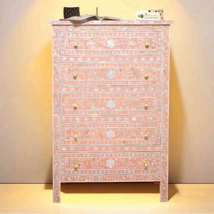 Blush Pink Floral Bone Inlay Chest of Drawers