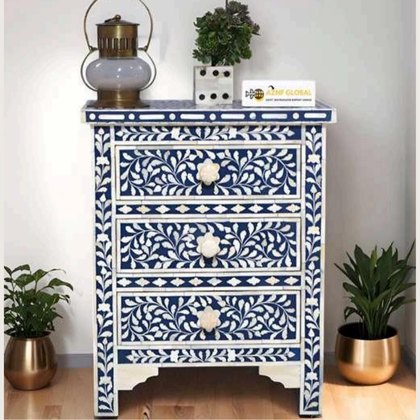 Royal Blue Floral Bone Inlay Chest