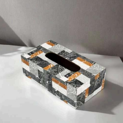 Monochrome Mosaic Wooden Tissue Box Holder