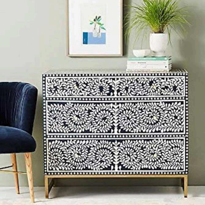 Midnight Vine Bone Inlay Chest of Drawers