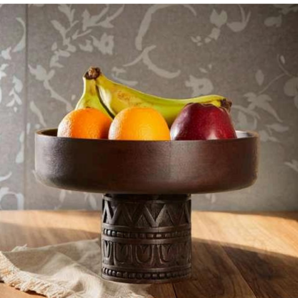 Rustic Wooden Pedestal Fruit Bowl