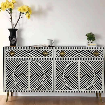 Monochrome Geometric Bone Inlay Sideboard