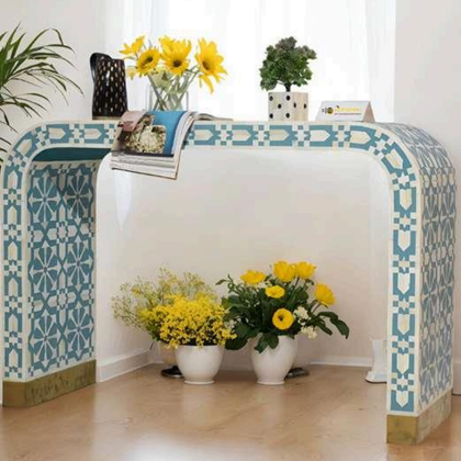 Azure Geometric Bone Inlay Console Table Azure Geometric Bone Inlay Console Table