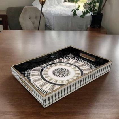 Monochrome Mandala Wooden Serving Tray