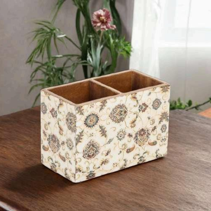 Rivaay Decor Handcrafted Wooden Multipurpose Organizer with Floral Design