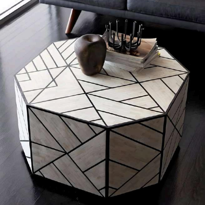 Rivaay Decor Handcrafted Geometric Bone Inlay Octagon Coffee Table