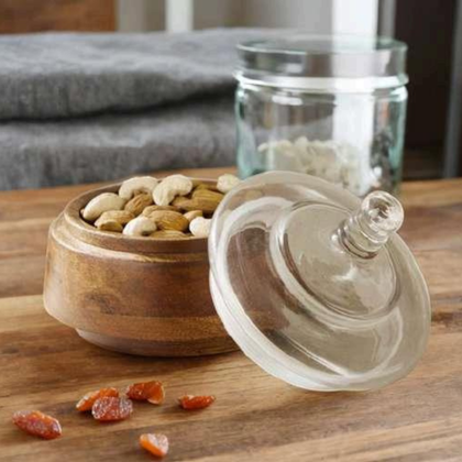 Wooden Storage Bowl with Glass Lid
