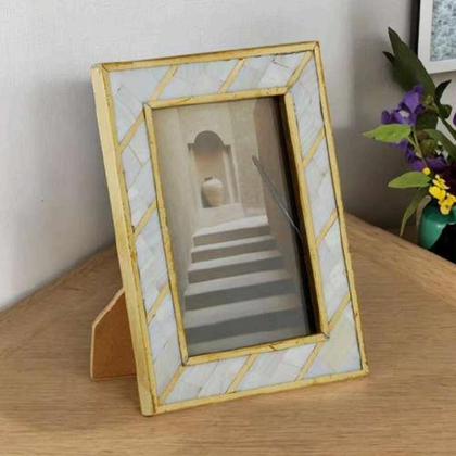 Handcrafted Gold & White Inlay Photo Frame
