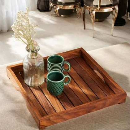 Rustic Wooden Serving Tray with Handles