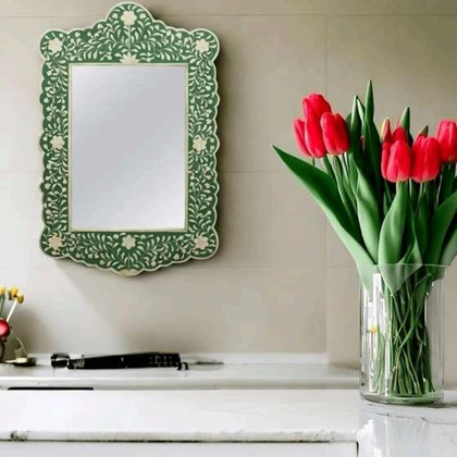Green Floral Bone Inlay Decorative Wall Mirror