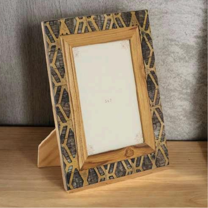 Rustic Wooden Photo Frame with Handcarved Pattern