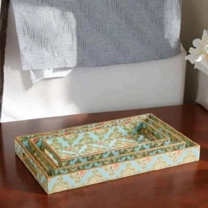 Handcrafted Floral Printed Tray Set (Set of 3)