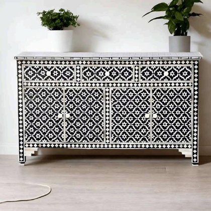 Black & White Geometric Bone Inlay Sideboard Cabinet Black & White Geometric Bone Inlay Sideboard Cabinet