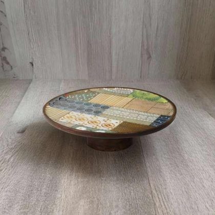 Handcrafted Wooden Cake Stand with Patchwork Design