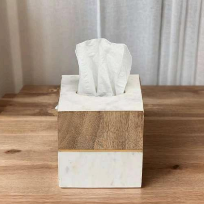 Marble and Wood Tissue Box Holder