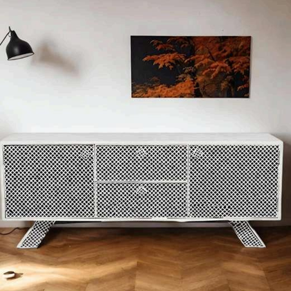 Contemporary White Bone Inlay Sideboard Cabinet