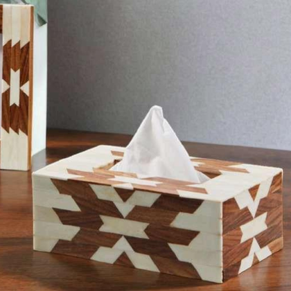 Geometric Wooden Inlay Tissue Box Holder