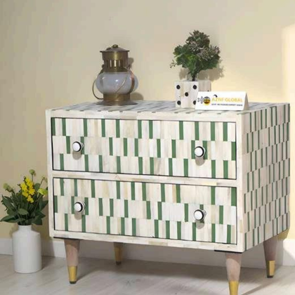 Emerald White Bone Inlay 2-Drawer Chest